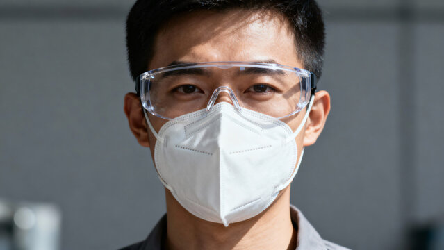 Young Asian Man with Protective Gear During Health and Safety Precautions Outdoors
