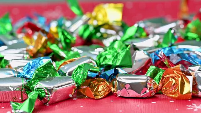 colorful Christmas candies in shiny wrappers