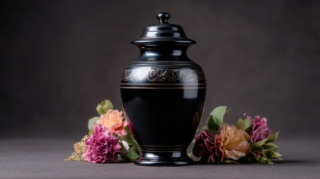 Cremation urn with flower decor