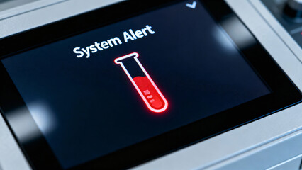 System Alert Notification on Modern Touchscreen Display with Test Tube Icon