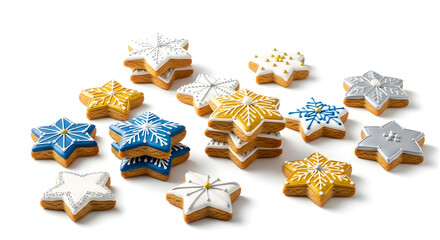 Star-shaped biscuits decorated with icing in festive colors for Epiphany  