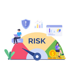 Risk Management concept. A professional evaluating financial uncertainties, Navigating market dynamics. Vector illustration.