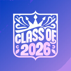 Celebrate the class of 2026 with this modern emblem featuring a stylized crown and bold typography, perfect for graduation announcements and party decorations