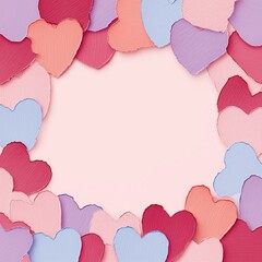Romantic Valentine Love Theme - Colorful Paper Heart Frame on Soft Pink Background for couples and celebration background