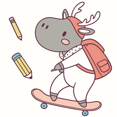 Content expression on a Moose in a Back to school theme, with riding a skateboard – Chalkboard Fun vector art