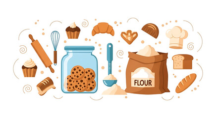 Delicious baked goods assortment on a white background
