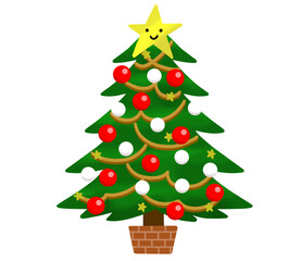 赤と白のオーナメントで飾った美しいクリスマスツリー