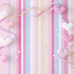 A seamless pink pattern vector background with heart and ribbon decoration for a vintage baby card design