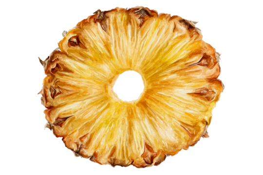 Hand-painted dried pineapple ring composition in detailed tropical watercolor artwork isolated on transparent background