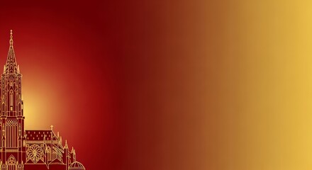 Christkindelsmärik, deep red to gold gradient, Strasbourg cathedral silhouette with Christmas lights on the left