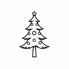 Simple Christmas tree illustration with star and ornaments on white background