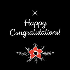 Happy Congratulations greeting card design with floral elements on black background