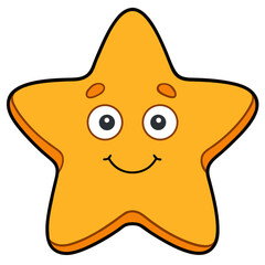A cheerful cartoon orange star with a happy face and big eyes