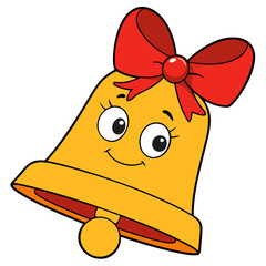 Happy cartoon bell character wearing a red bow