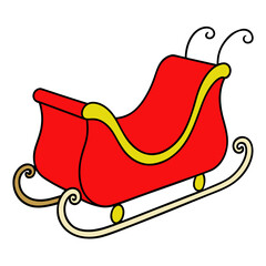 Classic red and gold christmas sleigh illustration on white background