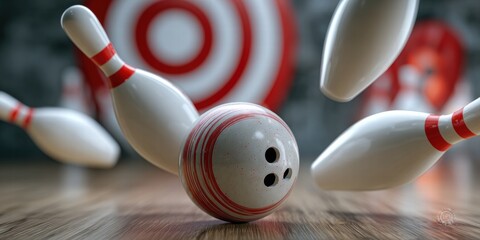 Bowling strike concept. Blue Bowling Ball hits bowling pins. Transparent background strike, icon, illustration, ball, bowling, pin, ten