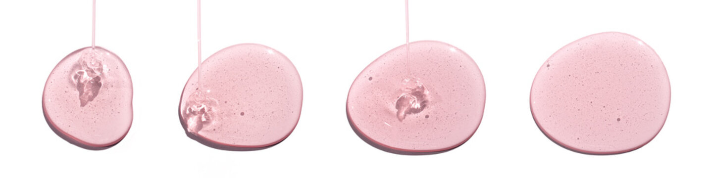 round drops of serum gel texture cosmetic products on a white background