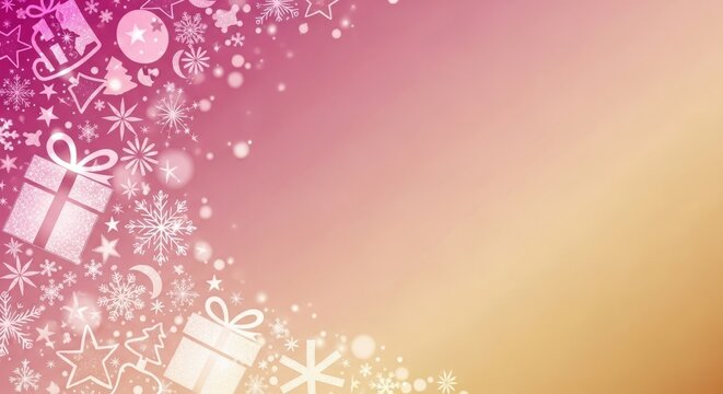 Navidades Mágicas, pink-to-gold gradient, stylized holiday motifs on the left