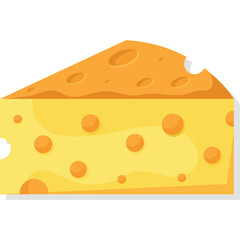 Illustration of a Wedge of Swiss Cheese With Holes and a Bite Mark on a Transparent Background