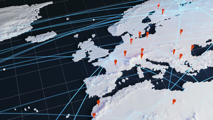 Global Connection Network over Europe Map with Data Lines. 3d rendering © AddMeshCube