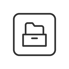 Office, Work Folder Archive line icon – folder with archive label or box outline vector for document archiving, records storage, long-term filing UI