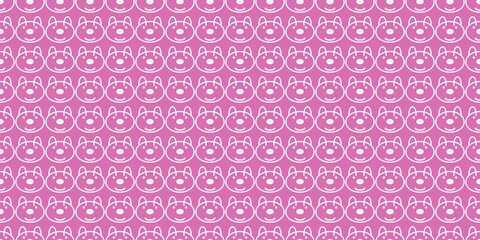 A seamless pattern of cute pink line-art animal faces on a white background, perfect for kids’ products, fabrics, wallpapers, packaging, and playful graphic designs