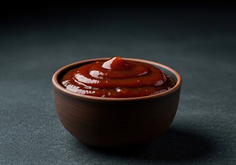 Thick, homemade-style barbeque sauce in a ceramic bowl, glistening with rich flavor, ideal for summer grilling or everyday meals ,smoked ,barbecue sauce ,bowl