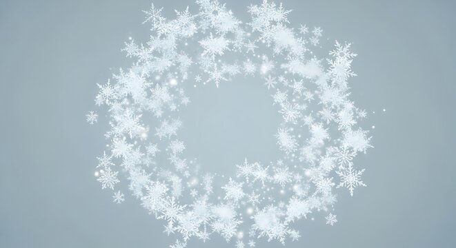 Snowflake circle frame on a light blue background for winter holidays - Powered by Adobe