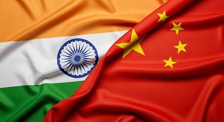 India and china flags waving, symbolizing the relationship between countries