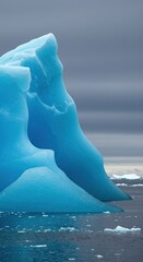 Towering ancient blue iceberg floating in the deep cold ocean water, showcasing the extreme isolation and beautiful frigid environment ,marine ,expedition ,environment