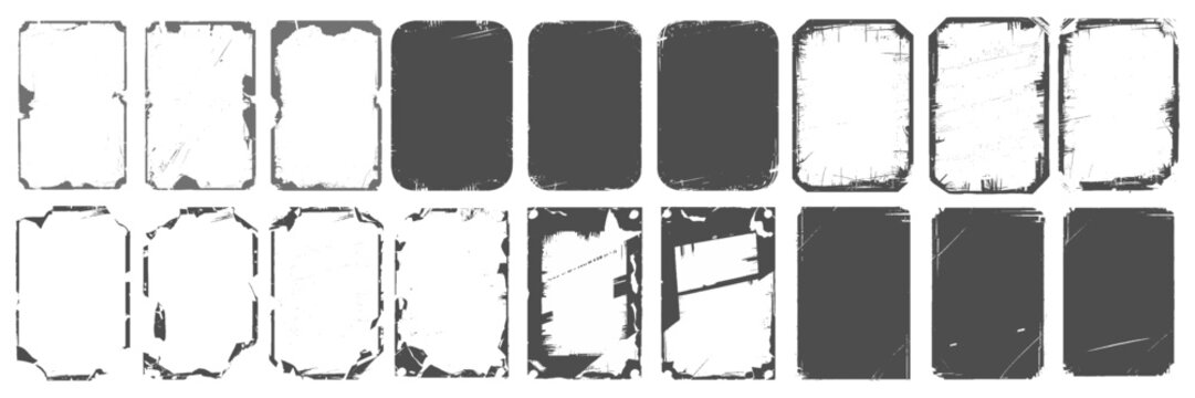 Set of Old Black Empty Aged Vintage Retro Damaged Paper Cardboard Photo Card. Blank Frame. Torn and crumpled pattern for poster. can be used to replicate the aged and worn look  for  creative design.
