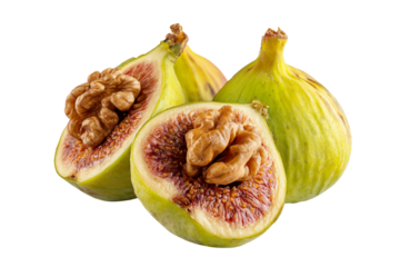 Organic fig stuffed with walnut artwork in detailed sketch isolated on transparent background