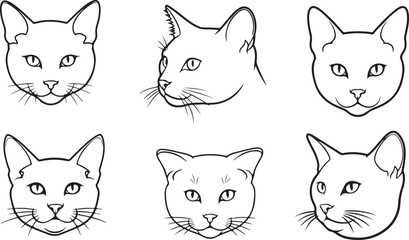 set of black and white face of cat vector