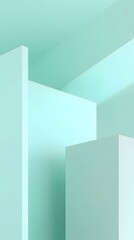 Abstract geometric composition of pastel mint green and cream planes with soft light and shadow creating a minimalist and airy aesthetic