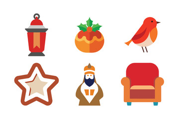 Minimalist Christmas Flat Vector Icon Bundle
