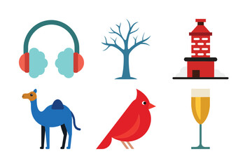 Minimalist Christmas Flat Vector Icon Bundle