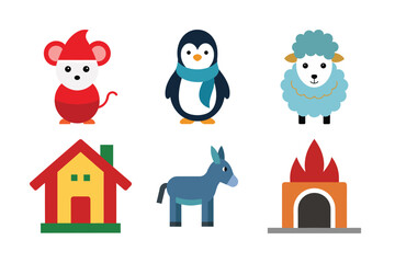 Minimalist Christmas Flat Vector Icon Bundle