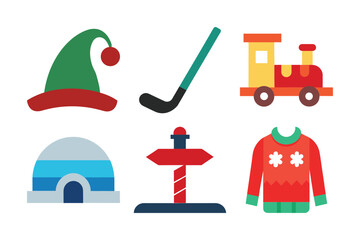 Minimalist Christmas Flat Vector Icon Bundle