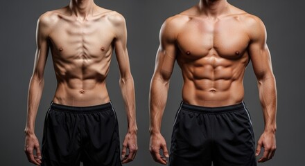 Fototapeta premium Body Transformation - From Skinny to Muscular Physique.