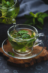 Mint tea in a glass mug