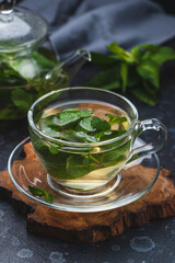 Mint tea in a glass mug
