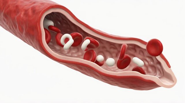 3D animation of a bloodstream with red cell white cell and platelet