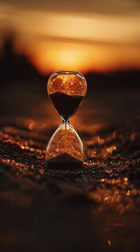 Dramatic Sand Timer Against Sunset Sky Representing Urgency, Passing Moments, and the Importance of Planning for Effective Task Completion