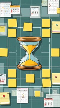 Strategic Project Planning with Calendars, Sticky Notes, and an Hourglass for Effective Time Management and Goal Prioritization in Business