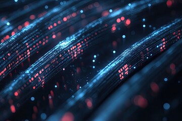 Glowing fiber optic cables, blue and red bokeh