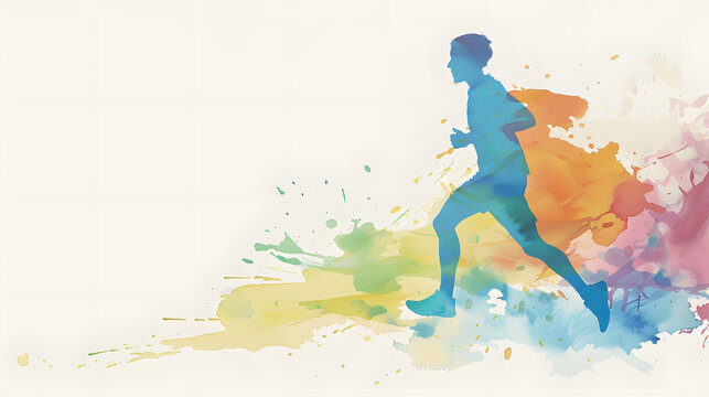 minimal watercolor jogging person pastel tones