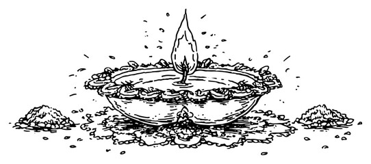 Traditional burning diya oil lamp with rangoli powder for Diwali festival sketch style vector © Kaz