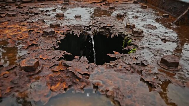 Corroded ship deck eaten by saltwater