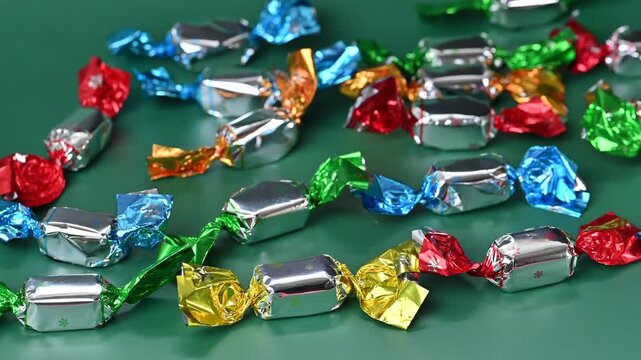 colorful Christmas candies in shiny wrappers