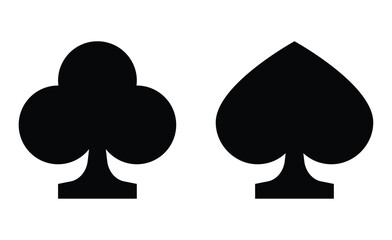 Isolated black club and spade symbols against a white background in a simple graphic design style